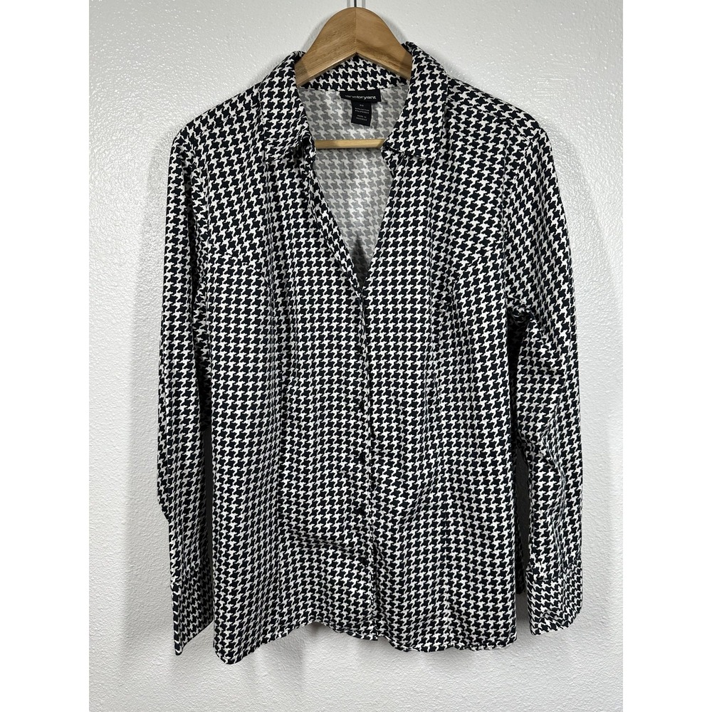 Lane Bryant Shirt Womens 20 Black White Houndstooth Stretch Button Down Plus